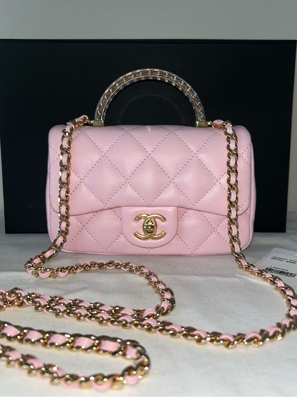 NEW! CHANEL 24S Mini Top Handle Flap Bag Quilted Lambskin Rose Light Pink - Picture 5 of 16